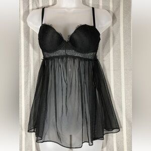 Victoria’s Secret size 34B black short chamise teddy open back lingerie sheer